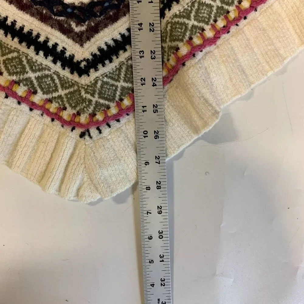 Anthropologie Sleeping On Snow Women's Off White Poncho Asymmetrical Size XS/S‎ - Picture 12 of 12